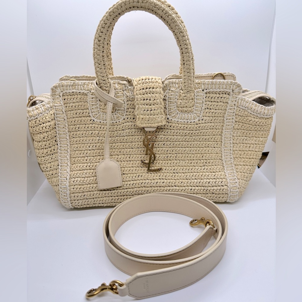 YSL Woven Raffia Baby Downtown Cabas w/ Strap